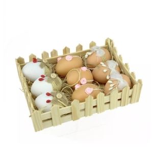 Farmhouse Neutral Colored Easter Eggs W/ Jute Burlap Ornament Set w/Crate BNWT